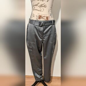 NWT WHBM The Tapered Ankle Satin Crop Cargo Pants Gray Smoked Pearl 6P Utility